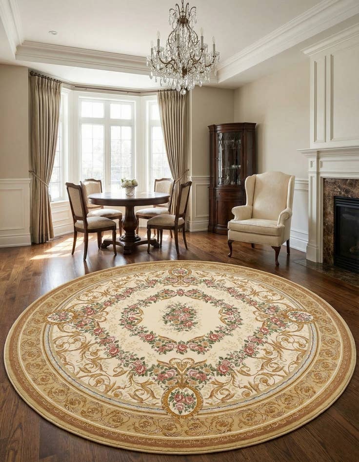 Detail image of 10' x 10' Easy-Clean Traditional Indoor / Outdoor Round Rug