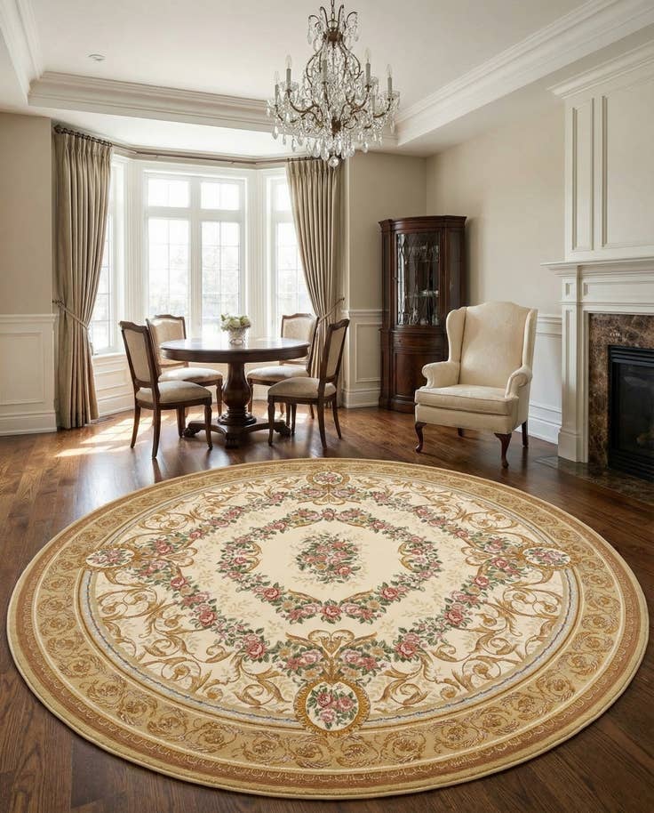 Detail image of 10' x 10' Easy-Clean Traditional Indoor / Outdoor Round Rug