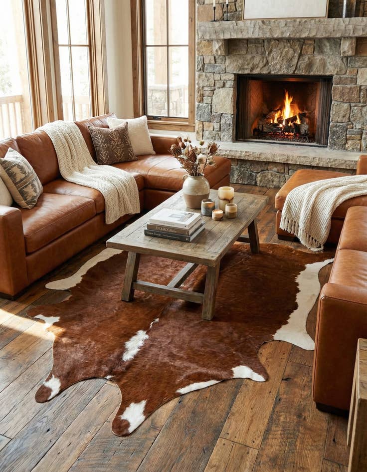 Detail image of 6' 7 x 6' 8 Cowhide Leather Square Rug