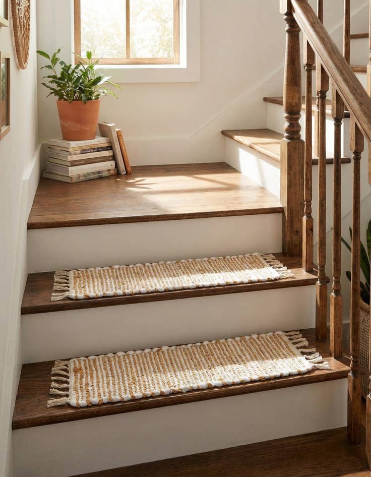 Detail image of 0' 9 x 2' 6  Hand Woven Chindi Jute Stair Rug