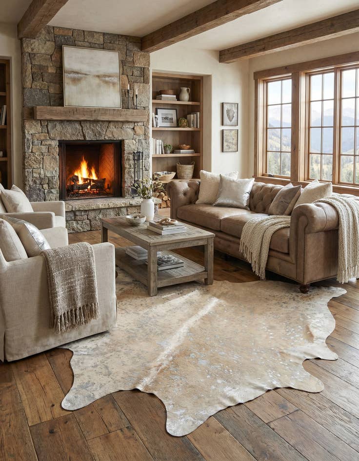 Detail image of 6' 2 x 6' 10 Cowhide Leather Square Rug