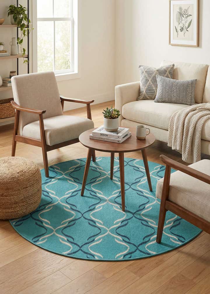 4' x 4' Easy-Clean Trellis Indoor / Outdoor Round Rug