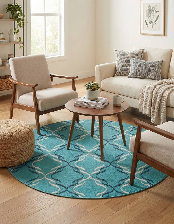 Detail image of 4' x 4'  Washable Trellis Indoor / Outdoor Round Rug