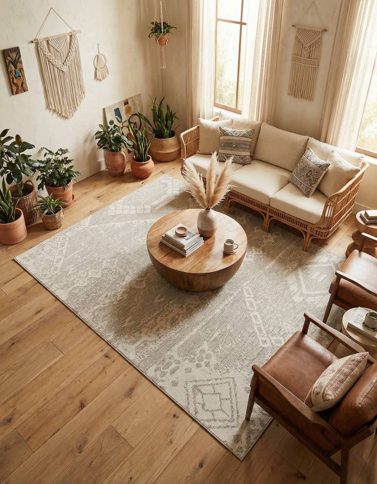 Detail image of 7' x 10'  Washable Bohemian Indoor / Outdoor Rug