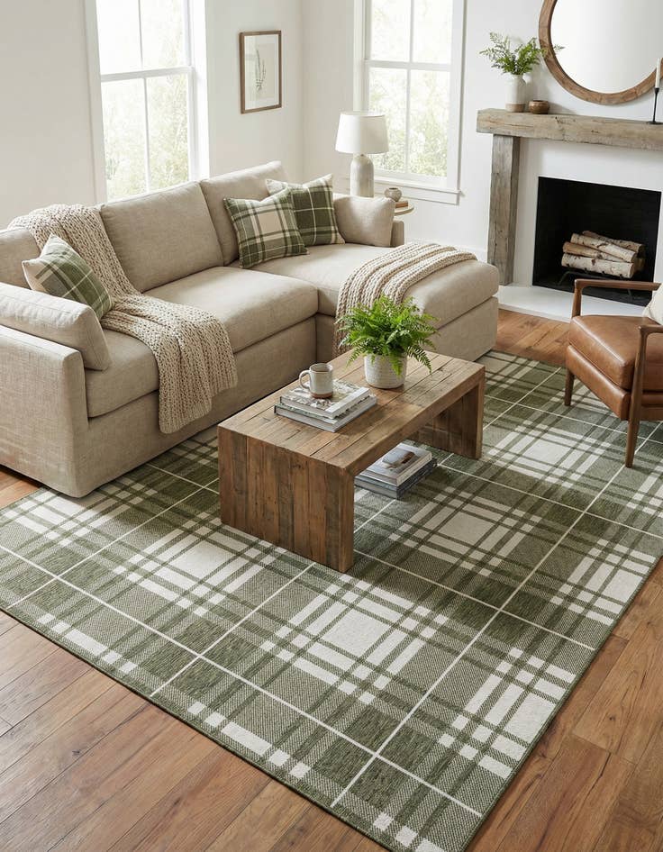 Detail image of  7' 10 x 10'  Washable Checkered Indoor / Outdoor Rug