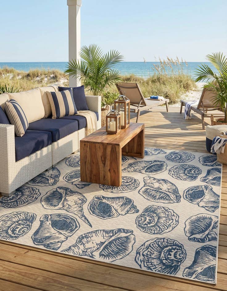 Detail image of 10' x 10'  Washable Coastal Indoor / Outdoor Square Rug