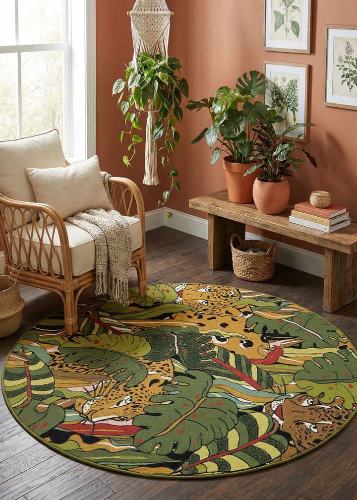 5' x 5' Easy-Clean Botanical Indoor / Outdoor Round Rug