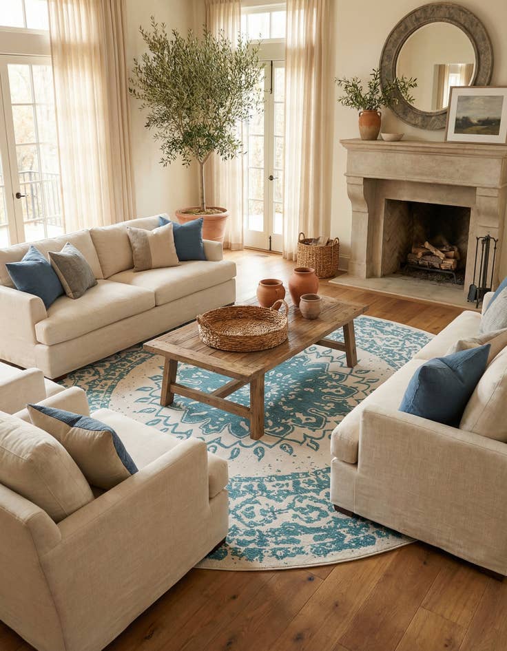 Detail image of 12' x 12'  Washable Traditional Indoor / Outdoor Round Rug