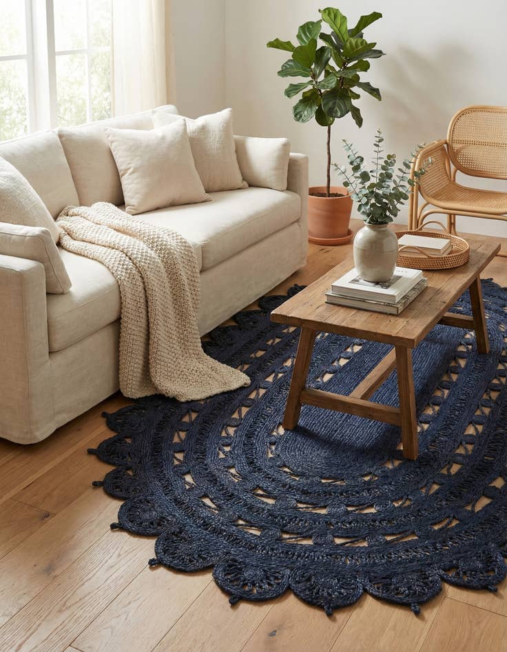 Detail image of  5' 1 x 8'  Hand Braided Jute Oval Rug