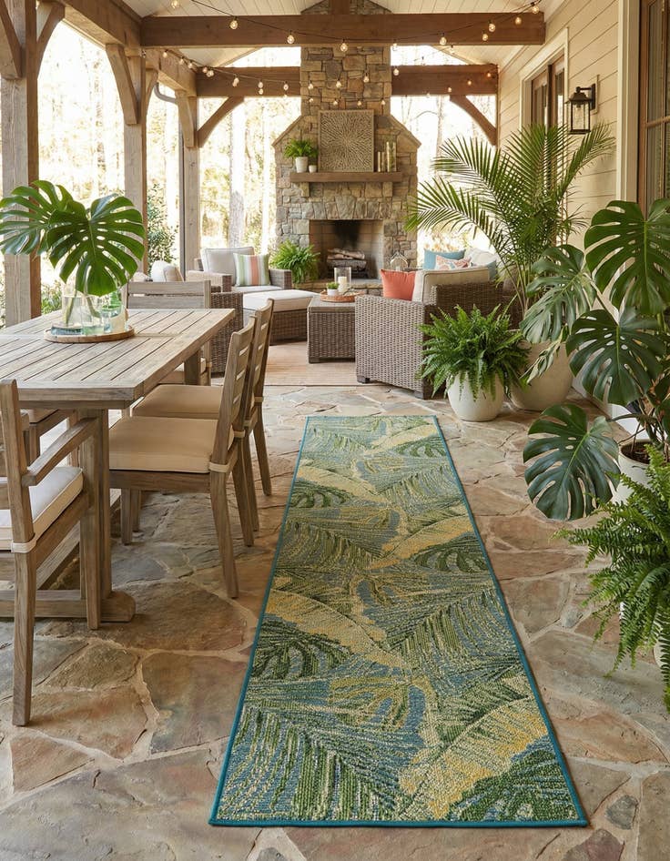 Detail image of 2' 7 x 12'  Washable Botanical Indoor / Outdoor Runner Rug