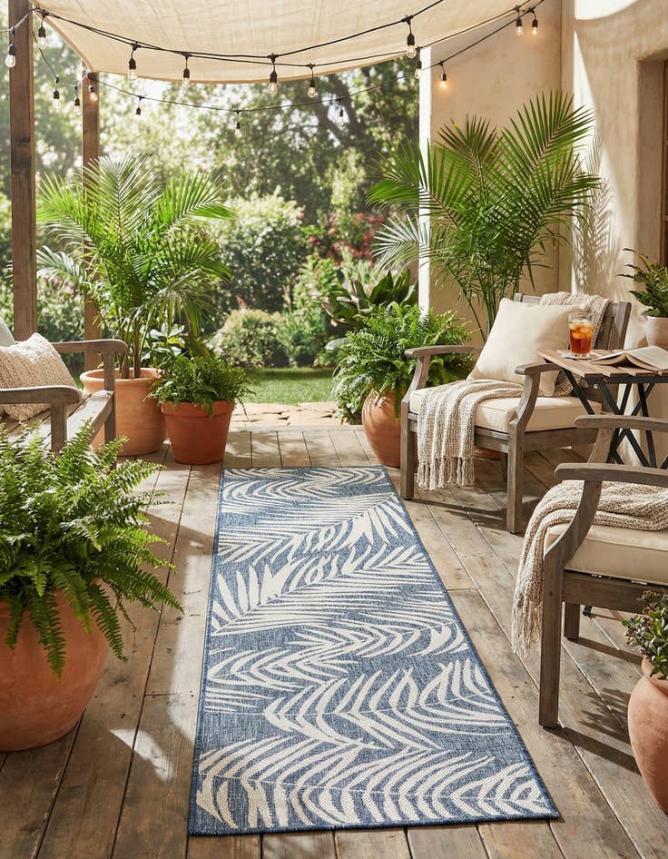Detail image of 2' 7 x 10'  Washable Botanical Indoor / Outdoor Runner Rug