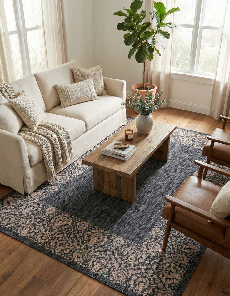 Detail image of 7' 10 x 11'  Washable Border Indoor / Outdoor Rug