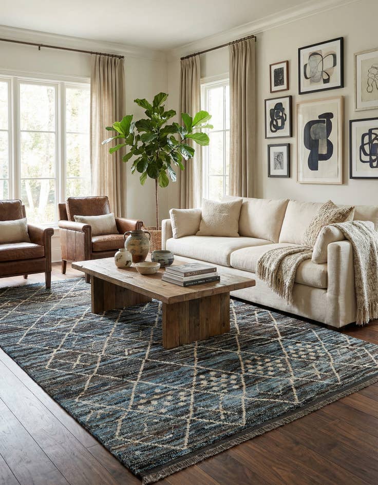 Detail image of  6' 5 x 9' 11  Hand Knotted Moroccan Wool Rug