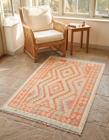 3' 3 x 5' Hand Woven Kilim Waziri Wool Rug