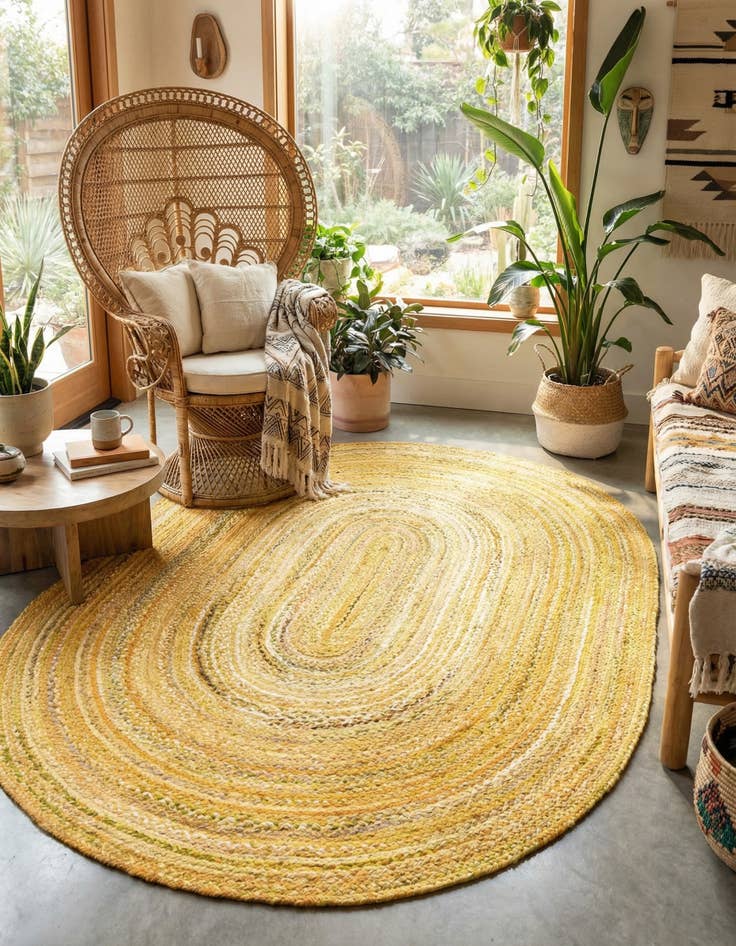 Detail image of 8' x 10'  Hand Braided Chindi Oval Rug