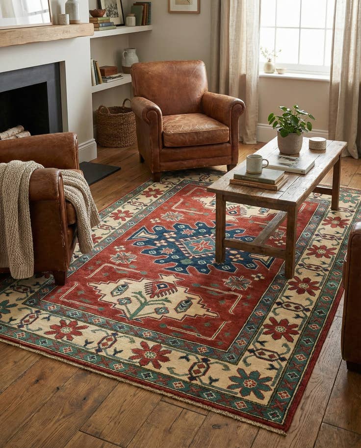 Detail image of 3' 10 x 5' 10 Hand Knotted Kazak Rug