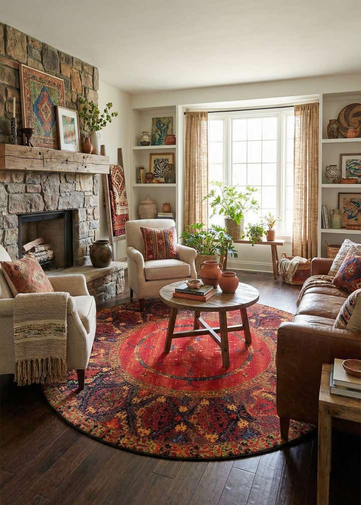 10' x 10' Easy-Clean Tribal Indoor / Outdoor Round Rug