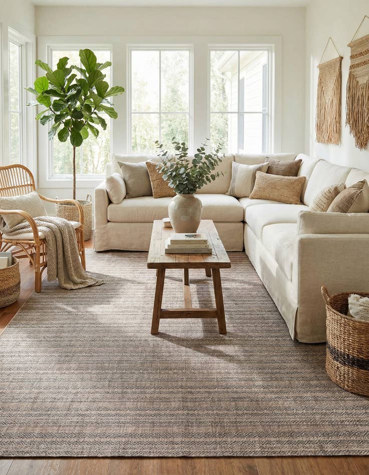 Detail image of 10' x 10' Easy-Clean Striped Indoor / Outdoor Square Rug