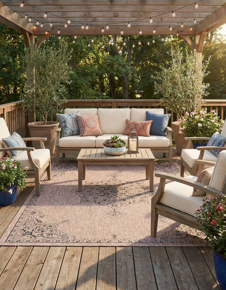 Detail image of  9' x 12'  Washable Traditional Indoor / Outdoor Rug