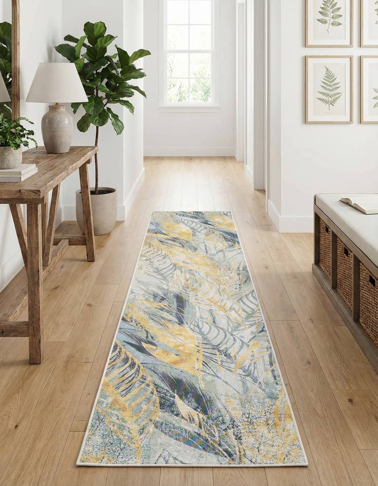 Detail image of 2' 7 x 12'  Washable Botanical Indoor / Outdoor Runner Rug