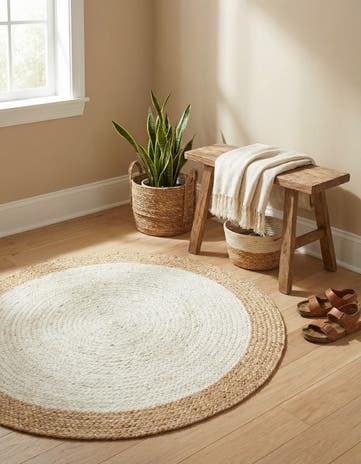 White Handmade Braided Jute Round Rug