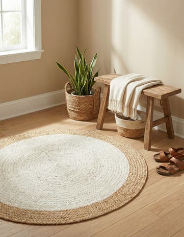 White Handmade Braided Jute Round Rug