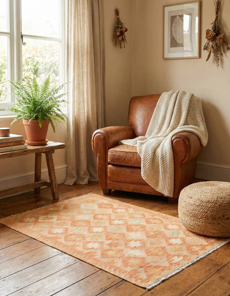 Detail image of 2' 6 x 4'  Hand Woven Kilim Waziri Wool Rug