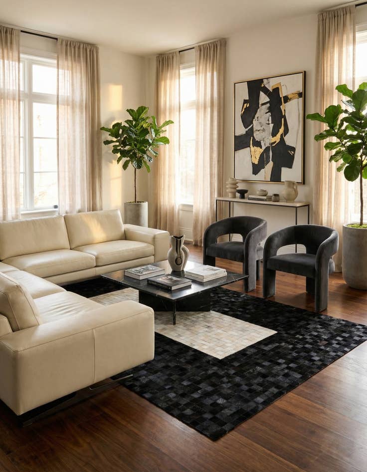 Detail image of 5' 1 x 8' 1 Cowhide Stocks Rug