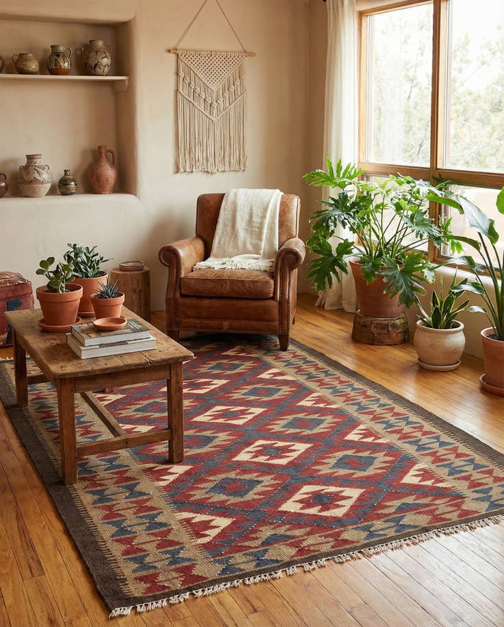 Detail image of 4' 9 x 8' 4 Hand Woven Kilim Maymana Wool Rug