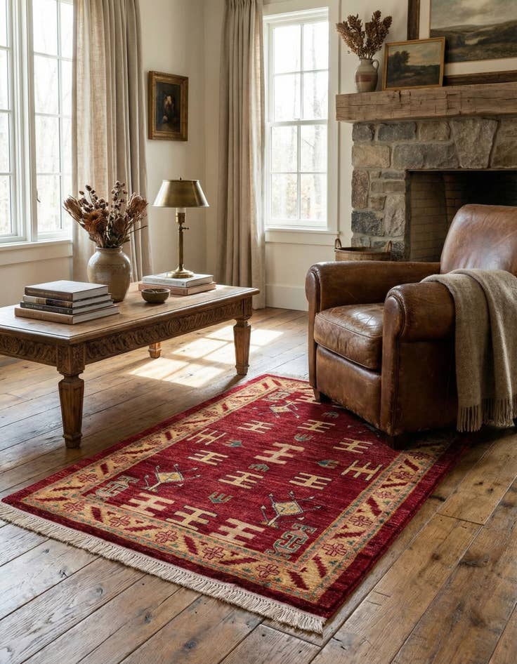 Detail image of  3' 4 x 4' 4  Hand Knotted Ziegler Wool Rug