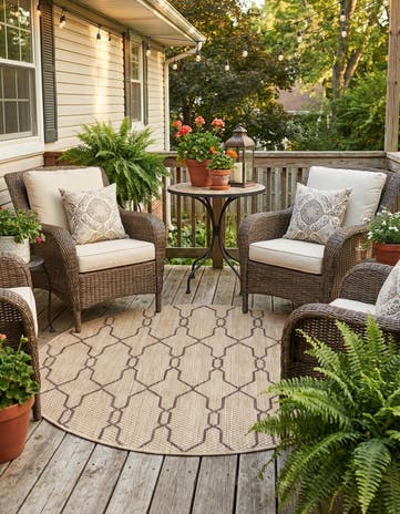 Natural Easy-Clean Trellis Indoor / Outdoor Round Rug