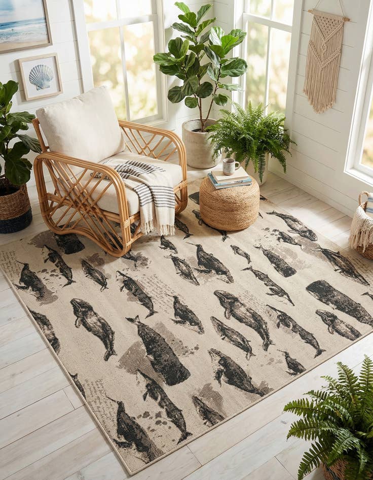 Detail image of 7' 10 x 7' 10  Washable Coastal Indoor / Outdoor Square Rug