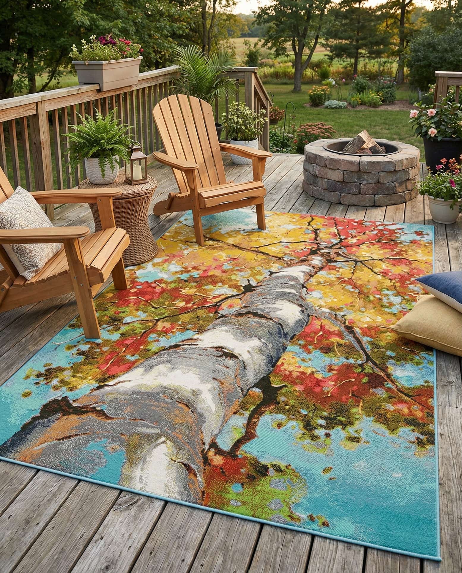 6' 1 x 9' Easy-Clean Botanical Indoor / Outdoor Rug