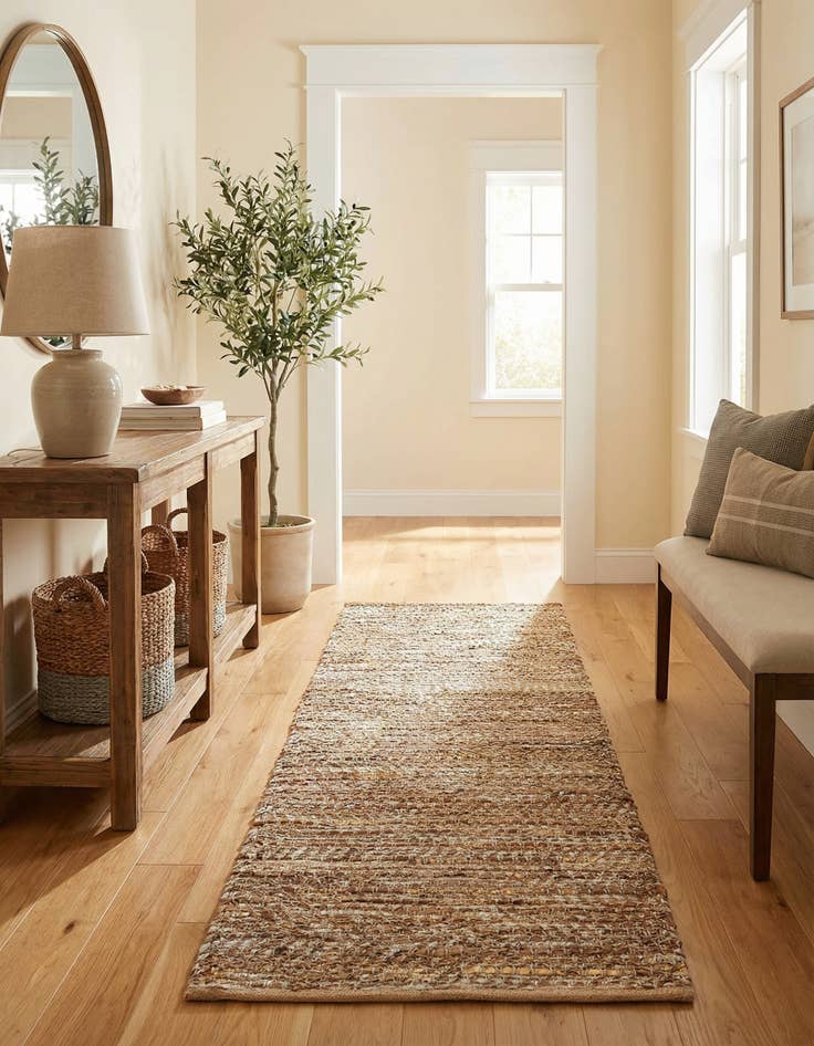 Detail image of 2' x 6' 1  Hand Woven Leather Metallic Jute Runner Rug