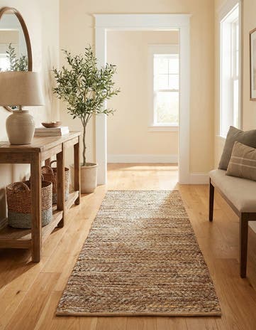 2' x 6' 1 Hand Woven Leather Metallic Jute Runner Rug