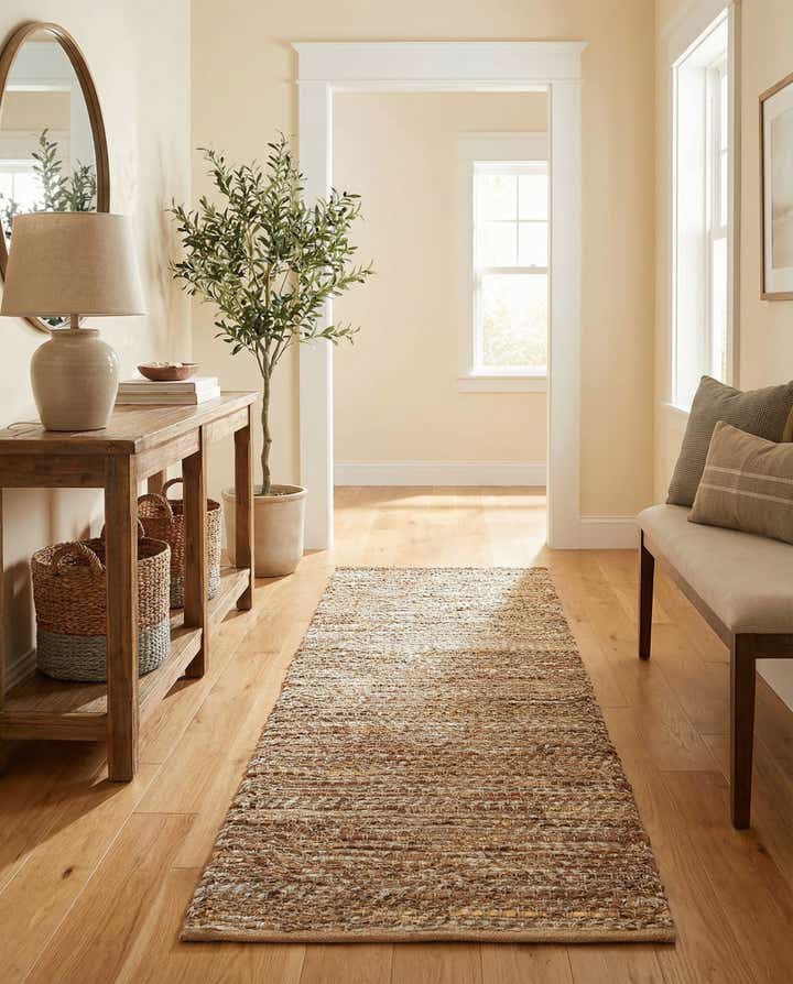2' x 6' 1 Hand Woven Leather Metallic Jute Runner Rug