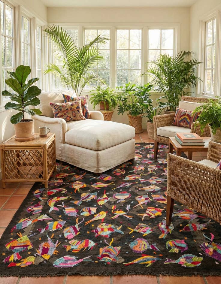 Detail image of 5' 3 x 8'  Hand Woven Kilim Suzani Wool Rug