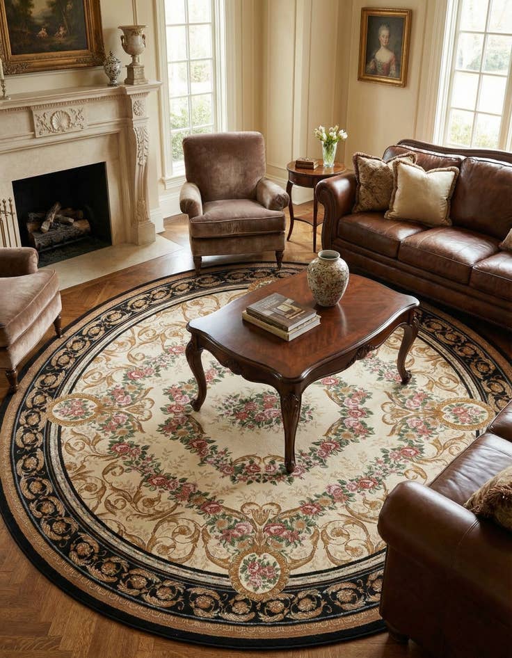 Detail image of  10' x 10'  Washable Traditional Indoor / Outdoor Round Rug