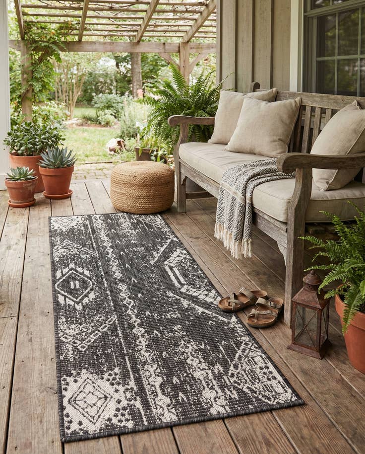 Detail image of 2' x 5' 3 Easy-Clean Bohemian Indoor / Outdoor Runner Rug