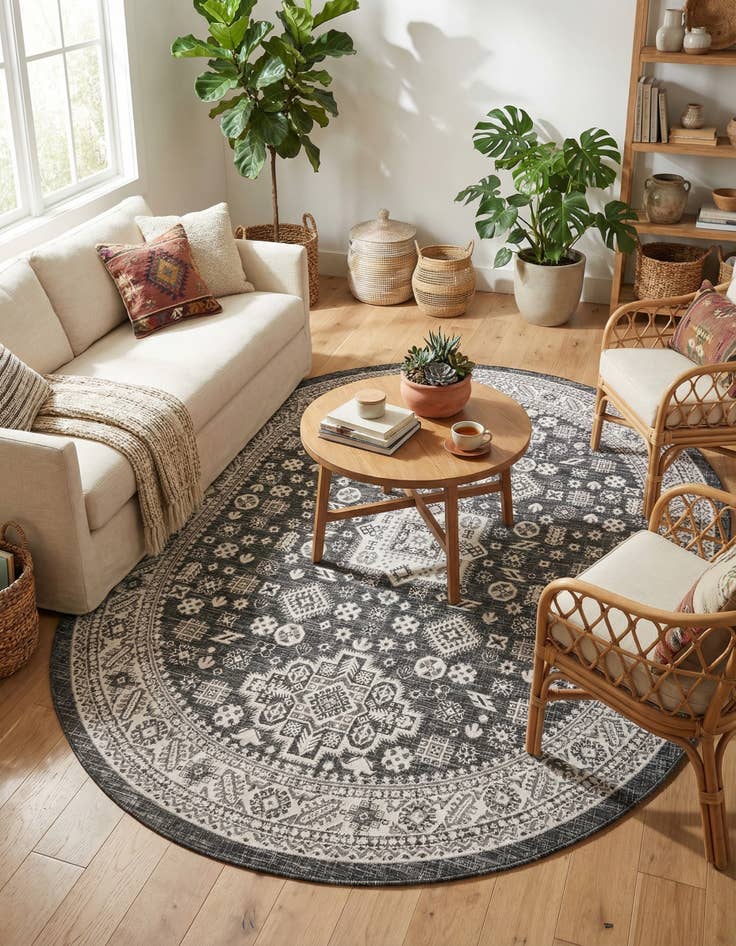 Detail image of 7' 10 x 10'  Washable Aztec Indoor / Outdoor Oval Rug