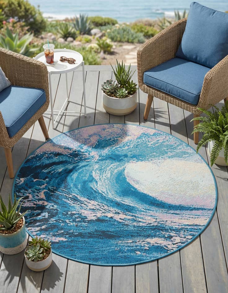 Detail image of  3' 3 x 3' 3  Washable Modern Indoor / Outdoor Round Rug