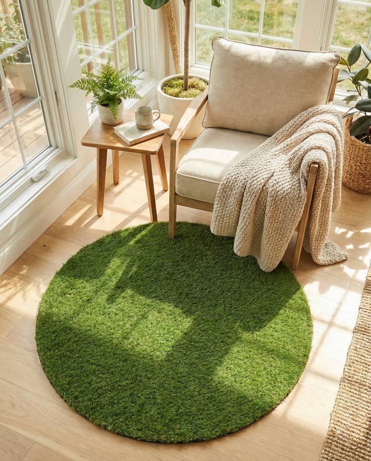 Detail image of 3' x 3' Easy-Clean Grass Indoor / Outdoor Round Rug