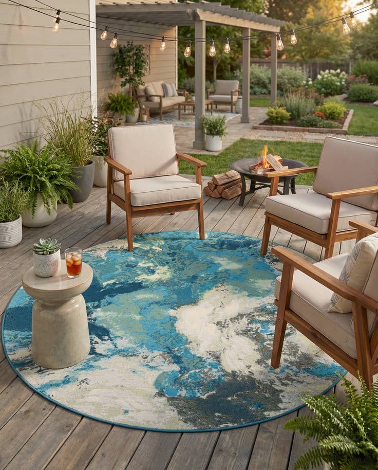 Detail image of 6' 1 x 6' 1 Easy-Clean Modern Indoor / Outdoor Round Rug