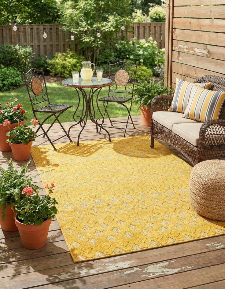 Detail image of 4' x 6'  Washable Trellis Textured Indoor / Outdoor Rug