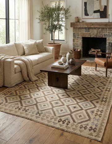 7' 3 x 9' 7 Hand Woven Kilim Maymana Wool Rug