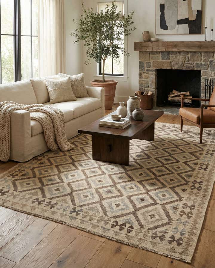 7' 3 x 9' 7 Hand Woven Kilim Maymana Wool Rug