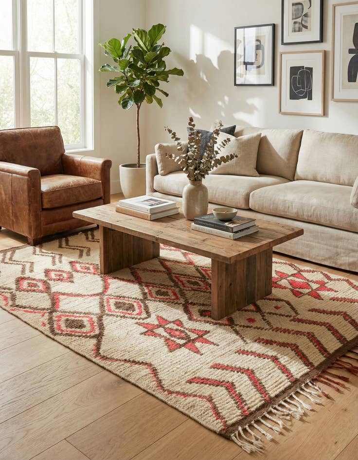 Detail image of 4' 5 x 6'  Hand Knotted Moroccan Wool Rug