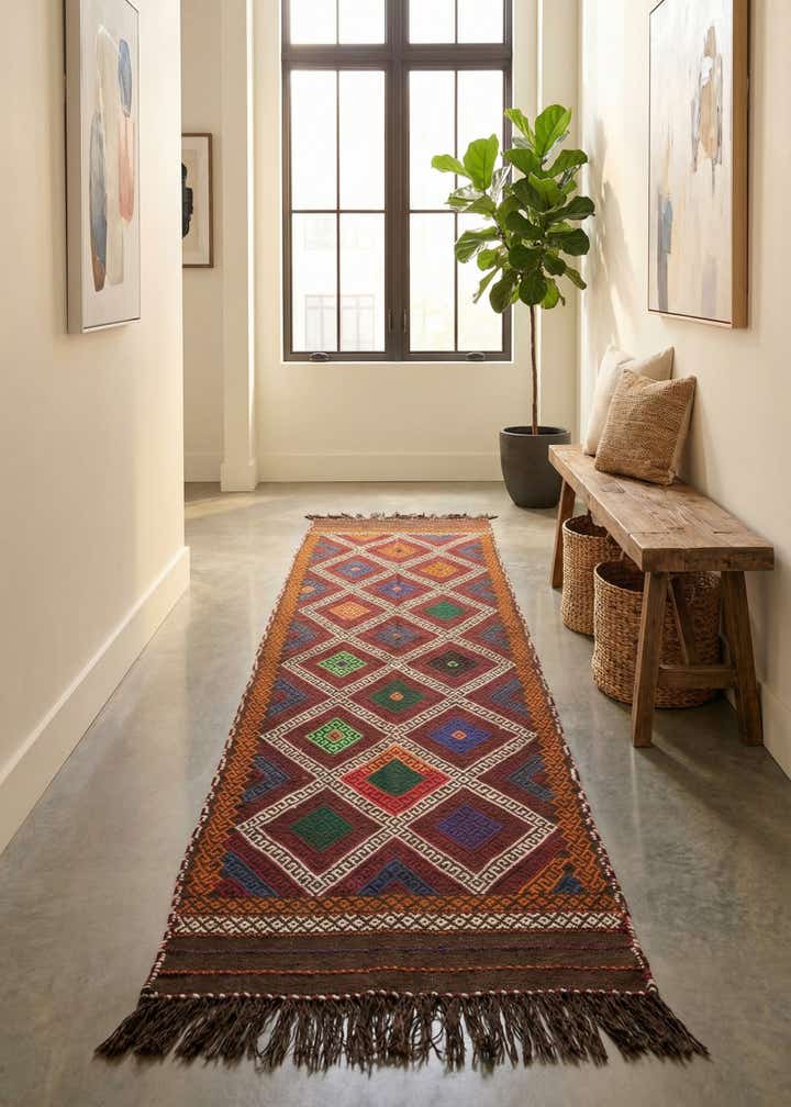 2' 3 x 9' Hand Knotted Kilim Fars Persian Wool Runner Rug