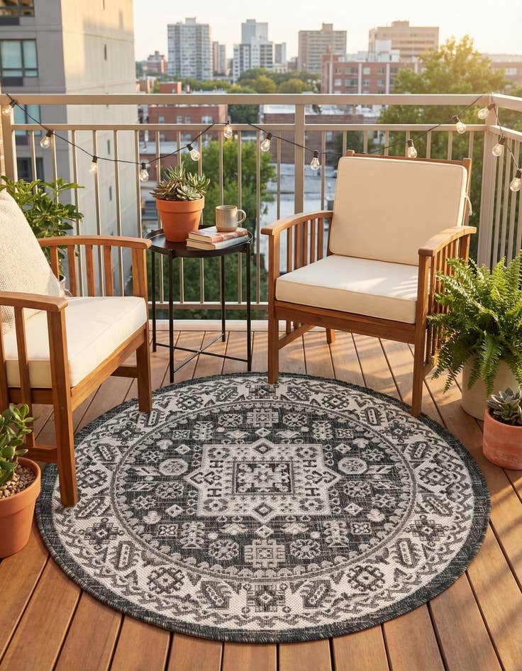 Detail image of 3' x 3'  Washable Aztec Indoor / Outdoor Round Rug
