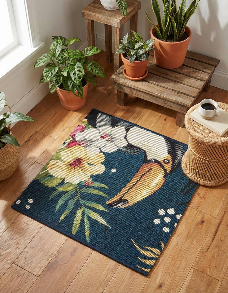 Detail image of  1' 4 x 1' 4  Washable Botanical Indoor / Outdoor Sample Rug